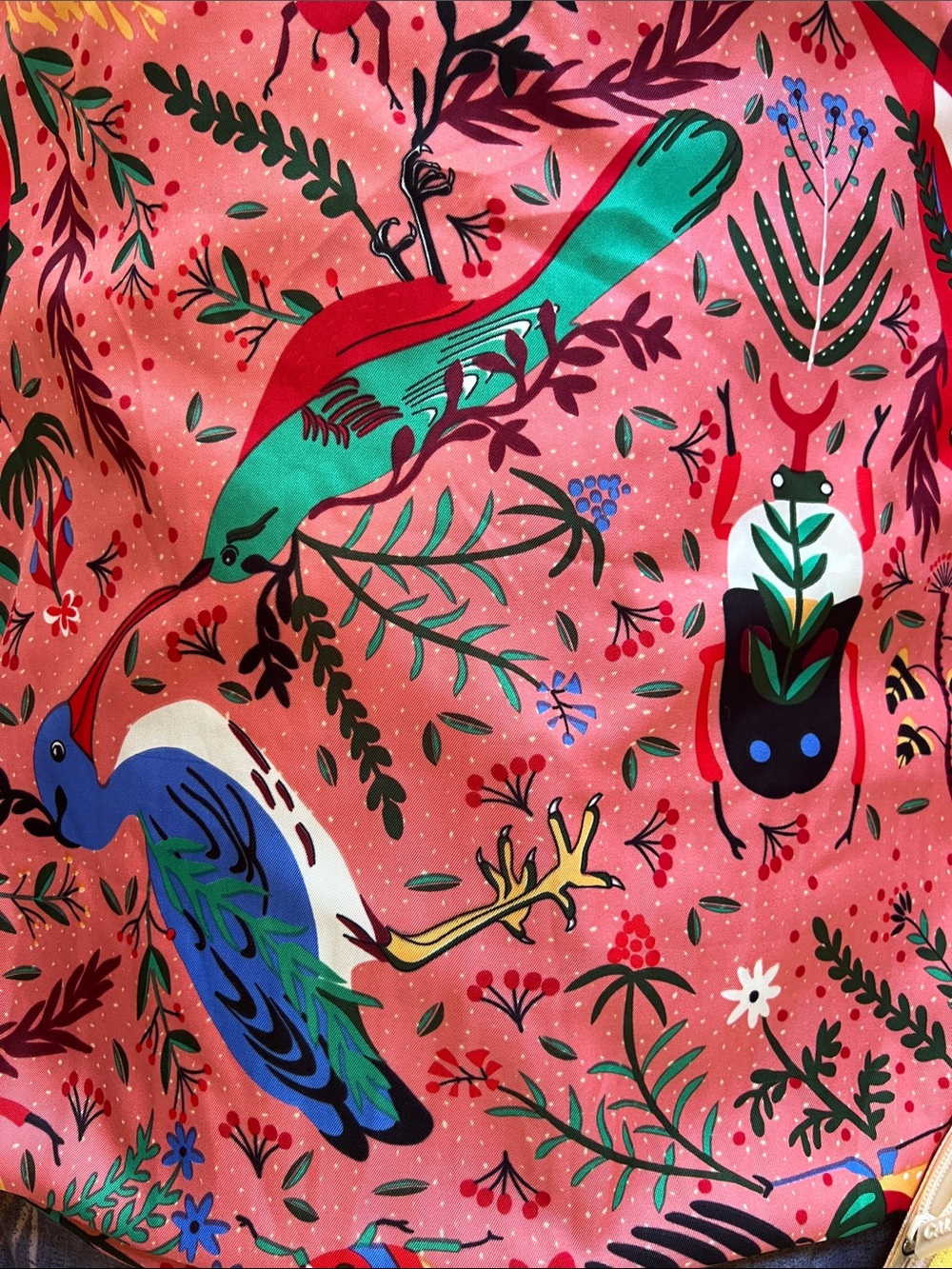 Vibrant Coral Bird & Botanical Print scarf Wrap handkerchief top accessory - Picture 8 of 8